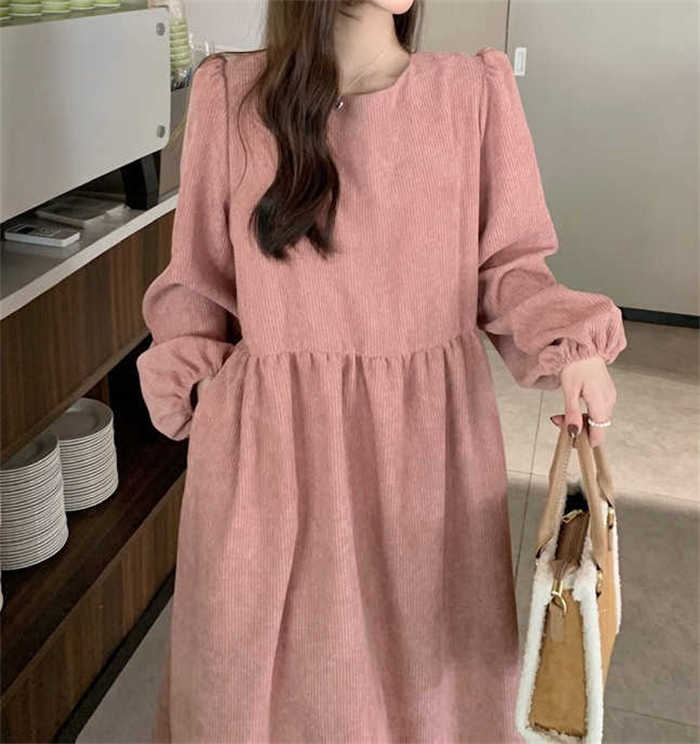 楽天市場】レトロ ワンピース 長袖（カラーピンク）（ワンピース
