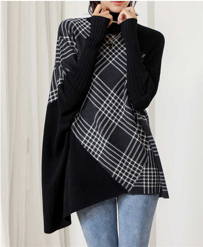 ニット セーター レディース 長袖 チェック ...の紹介画像2
