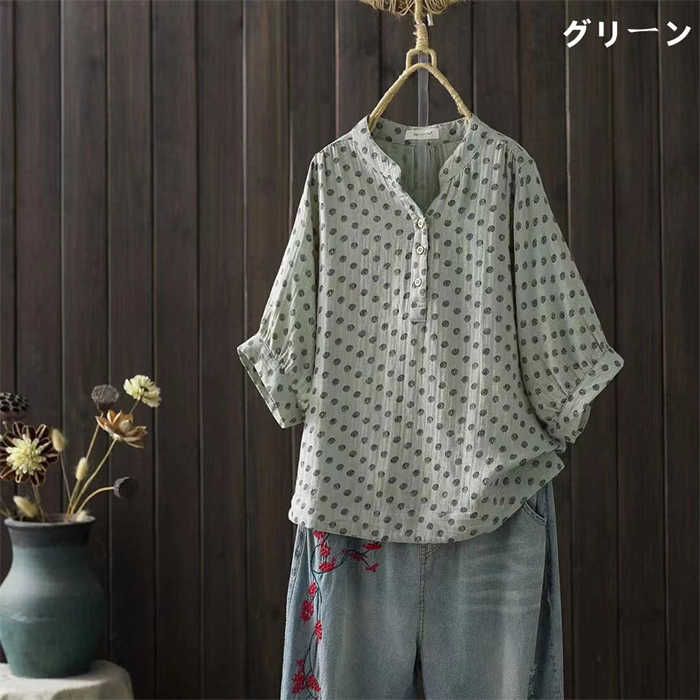 楽天市場】ドット シャツ（カラーグリーン）（レディースファッション