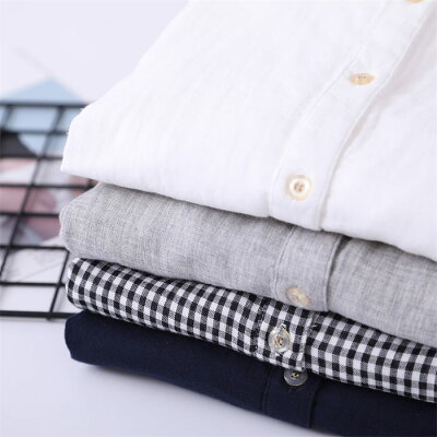即納 ガーゼシャツ シャツ チュニック ダブルガーゼ ロングシャツ レディース 綿100 シャツブラウス 2重ガーゼ ブラウス ーゼチュニック 柔らか 肌触り 羽織り コットン ライトアウター スタンドカラー トップス 長袖 チェック柄 プレゼント 母の日 送料無料 - Image 3