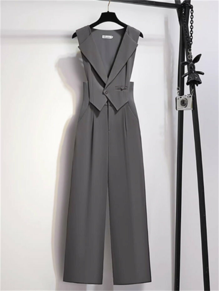 Misskirtのオールインワン サロペット パンツ レディース サロペットパンツ ロング丈 パンツ ベスト オーバーオール ワイドパンツ ロングパンツ タック レイヤード 重ね着 ウエストゴム ゆったり 体型カバー 着痩せ OL きれいめ 大きいサイズ 無地 オシャレ 黒 ブラック 送料無料｜アングル3