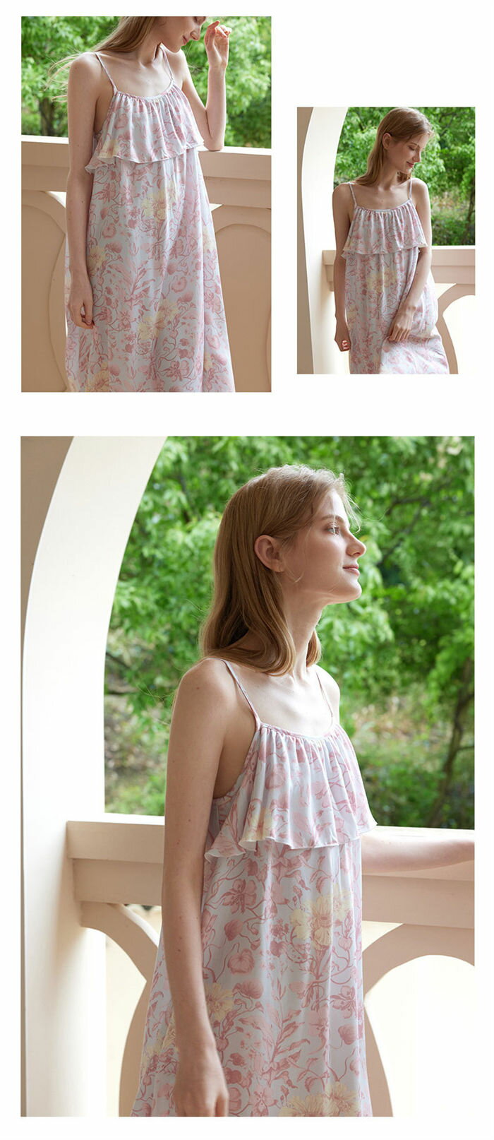 キャミソール ルームウェアワンピース レディース 夏 フレア aライン セクシー ランジェリー サテン ネグリジェ パジャマワンピース ルームワンピース ノースリーブ キャミ 花柄 総柄 膝丈 部屋着 寝巻き ナイトウェア ゆったり 涼しい 薄手 可愛い フェミニン 送料無料 3