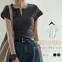 ハーフジップ tシャツ レディース 半袖 夏 ストレッチ tシャツ 無地 白 黒 半袖tシャツ カットソー プルオーバー トップス 綿 コットン タイトシルエッ...
