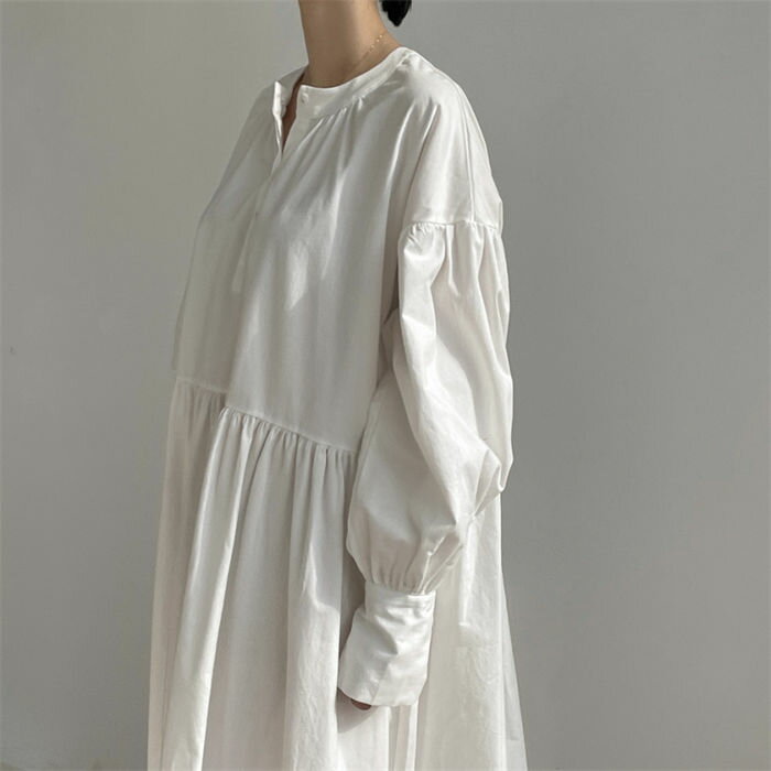 シャツワンピース バンドカラー ワンピース レディース 春 秋 長袖 ロングワンピース 春秋 ゆったり 体型カバー ワンピース ロング マキシワンピ 大人 ロングワンピ ハイウエスト ギャザー 大きいサイズ フレアワンピース aライン フレア 30代 40代 50代 白 黒 送料無料