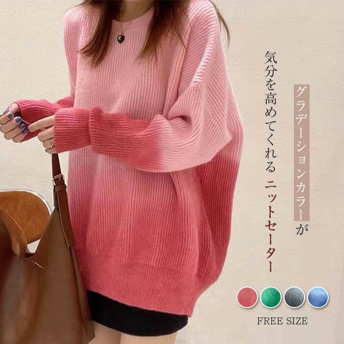 グラデーション ニット セーター レディース クルーネック ニットセーター 秋冬 シンプル プルオーバーセーター プルオーバー トップス 秋 冬 春 秋冬物 通勤 体型カバー 長袖 大人 きれいめ 着回し 定番 30代 40代 ゆったり おしゃれ 配色 柔軟 柔らかい 送料無料