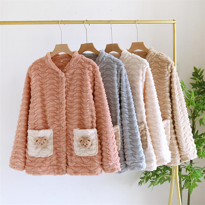 もこもこ パジャマ レディース 冬 ルームウェア 単品 前開き 長袖 トップス かわい...
