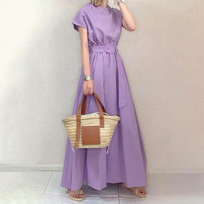 ワンピース レディース ロングワンピース ロング丈 マキシ丈 半袖 ワンピ ロング 無地 体型カバー ゆったり ゆるっとワンピース シンプル ロングワンピ かわいい 春 夏 大きいサイズ おしゃれ ベルト付き 20代 30代 40代 50代 着痩せ 送料無料のサムネイル