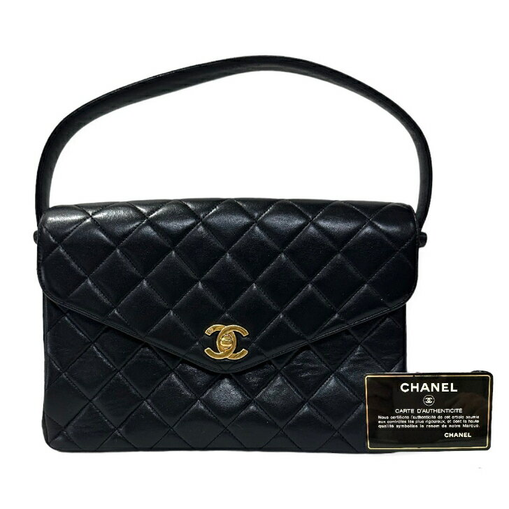 【中古】シャネル　マトラッセ　ハンドバッグ　ラムスキン　黒　ゴールド金具　3番台　CHANEL　《送料無料》