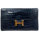 【中古】エルメス コンスタンスロング アリゲーター ネイビー ゴールド金具 長財布 X刻印 HERMES 《送料無料》