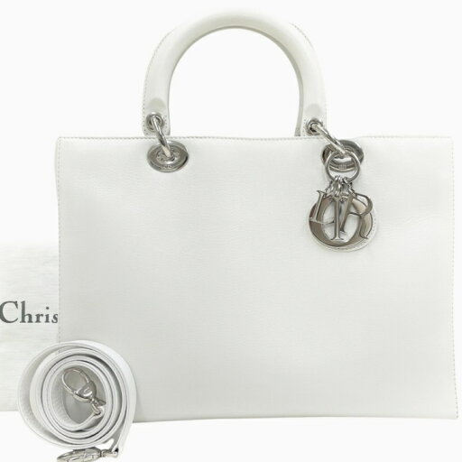 【中古】ディオール レディディオール ラージ ラムスキン 白 シルバー金具 2way ハンドバッグ Christian Dior《送料無料》 【中古】ディオール レディディオール ラージ ラムスキン 白 シルバー金具 2way ハンドバッグ Christian Dior《送料無料》