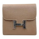【中古】エルメス コンスタンス コンパクト ヴォーエプソン エトゥープ シルバー金具 折り財布 X刻印 HERMES 《送料無料》