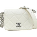 【中古】シャネル ミニマトラッセ ラムスキン 白 シルバー金具 ショルダーバッグ ランダムプレート G867LUUH CHANEL 《送料無料》