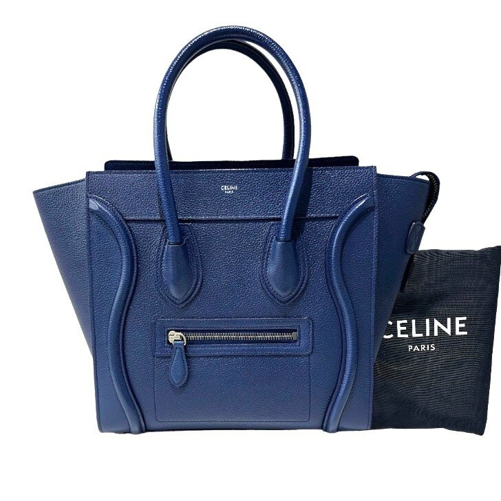 【中古】セリーヌ　ラゲージ　マイクロ　青　ゴールド金具　レザー　ハンドバッグ　167793AQL　新ロゴ　CELINE　《送料無料》