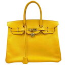 【中古】エルメス バーキン35 クシュベル イエロー ハンドバッグ ゴールド金具 〇Y刻印 HERMES 《送料無料》