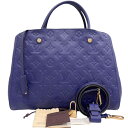 【中古】ルイヴィトン モノグラムアンプラント モンテーニュMM 青 ゴールド金具 2way ハンドバッグ SP1145 LOUIS VUITTON 《送料無料》