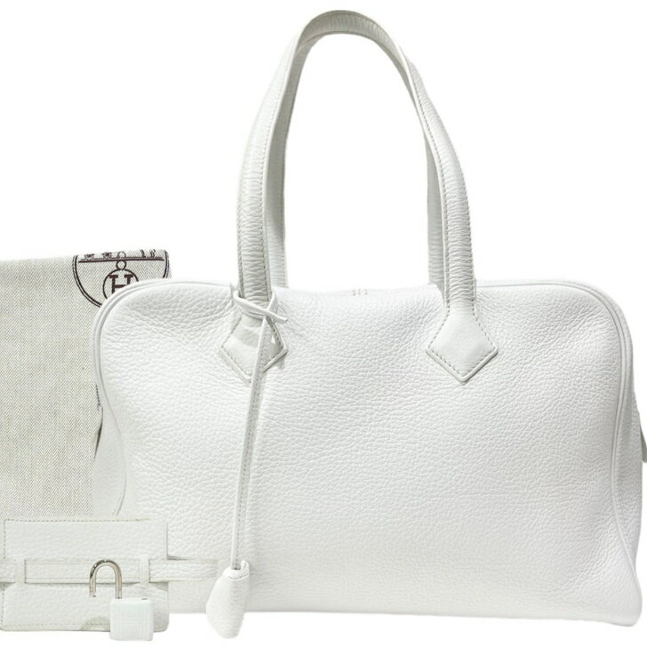 【中古】エルメス　ヴィクトリア35　トリヨンクレマンス　白　シルバー金具　ボストンバッグ　□K刻印　HERMES　《送料無料》のサムネイル