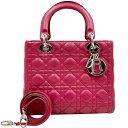 【中古】ディオール レディディオール ラムスキン カナージュ ワインレッド シルバー金具 2way ハンドバッグ Christian Dior《送料無料》(4)