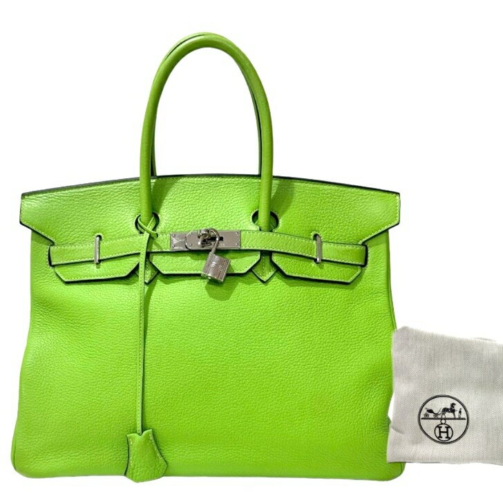 【中古】エルメス　バーキン35　トリヨンクレマンス　アップルグリーン　シルバー金具　ハンドバッグ　HERMES　《送料無料》のサムネイル
