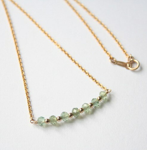 Gold - 【再入荷】グリーンアパタイト ライン ネックレス 14KGF 天然石 アクセサリー シンプルデザイン ゴールドフィルド ジュエリー ハンドメイド