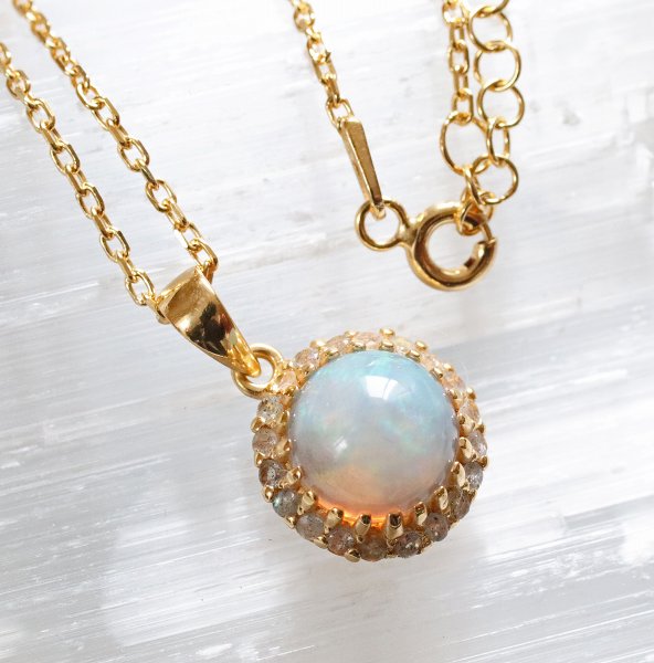 【楽天スーパーSALE】オパール ラブラドライト 取り巻き ネックレス（ラウンド）SV925 K18ゴールドフィルド 金張り エチオピアオパール セミブラック 天然石アクセサリー ジュエリー 繊細 クラシカル アンティーク調