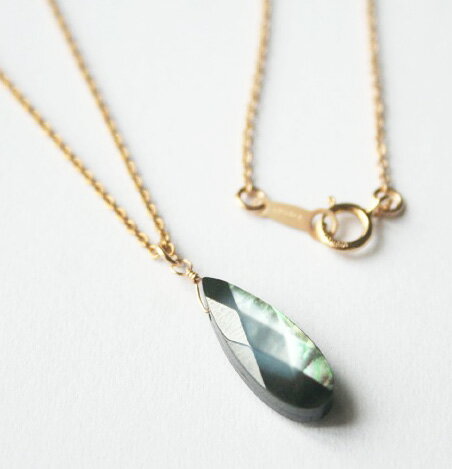 ブラックシェル一粒ネックレス14K...