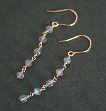 ラブラドライトIラインピアス14K...