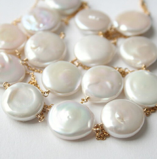 【再入荷】大粒 コインパール ロング ステーション ネックレス 14KGF パール アクセサリー ジュエリー ハンドメイド ロングネックレス パールジュエリー 6月誕生石 真珠 ゴールドフィルドのサムネイル