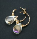 【再入荷】アクア クリスタル(水晶)ミニ フープピアス 14KGF 天然石 アクセサリー ゴールドフィルド ジュエリー 4月誕生石 フラッシュクリスタル ハンドメイド シャボン玉 オーロラ