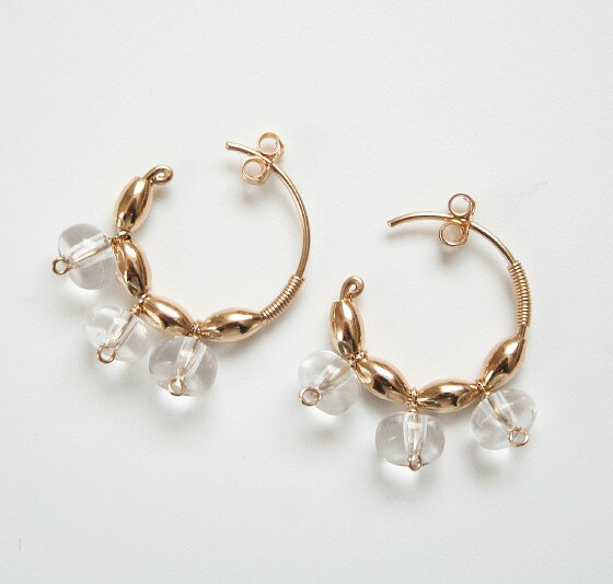 樂天商城 - 【SALE】 クリスタル フープピアス（フリンジ）14KGF 水晶 天然石 アクセサリー ゴールドフィルド ジュエリー ハンドメイド ミニフープピアス 4月誕生石 シンプル セール お買い得