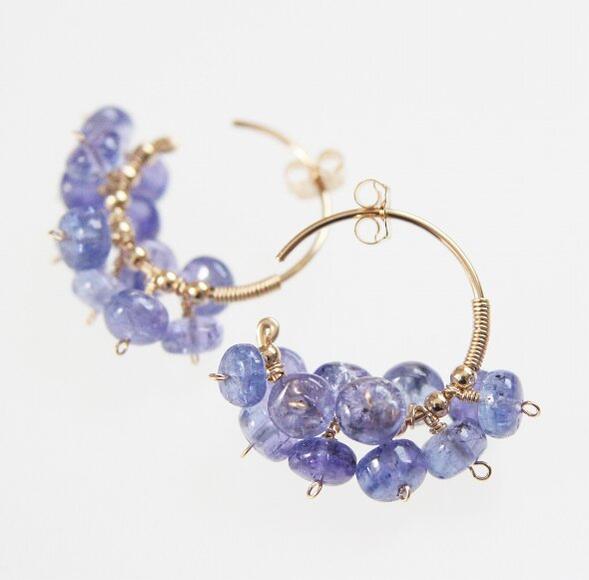 Rakuten - タンザナイト フープピアス（ロンデル）14KGF 天然石 アクセサリー ゴールドフィルド ジュエリー ハンドメイド 12月誕生石 ミニフープピアス 宝石質 小さめ 菫色 お守り パワーストーン