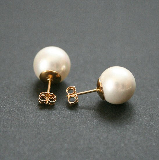 【SALE】大粒 貝パール 一粒 ピアス（10ミリ玉）14KGF スタッド ピアス ゴールドフ...