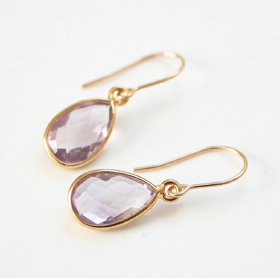 Rakuten - 【再入荷】ピンクアメジスト 一粒 ピアス（ペアシェイプ 金枠）14KGF 天然石アクセサリー ゴールドフィルド ジュエリー シンプルデザイン パワーストーン