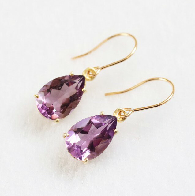 Rakuten - アメジスト 一粒 ピアス（ペアシェイプ）14KGF SV ゴールドフィルド ジュエリー 2月誕生石 紫水晶 カラーストーン シンプル 爪留め 雫型 天然石アクセサリー