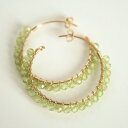 【再入荷】ペリドット フープピアス(L)14KGF 天然石アクセサリー ゴールド フィルドジュエリー 天然石ピアス 8月誕生石 グリーン 極小ラウンドカット