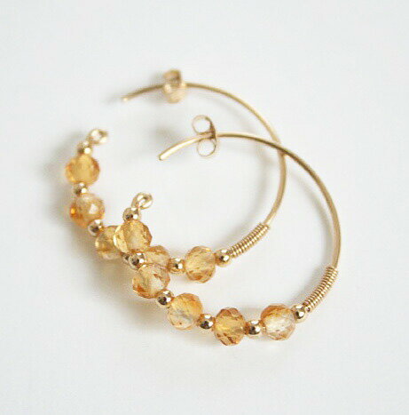 シトリンフープピアス14KGF天然...