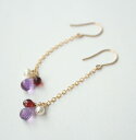【SALE】アメジスト ガーネット パール ロングピアス 14KGF 天然石 アクセサリー ゴールドフィルド ジュエリー ロングピアス 2月誕生石 1月誕生石 ハンドメイド セール お買い得