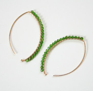 【再入荷】クロムダイオプサイドのマーキスフックピアス・14KGF/天然石アクセサリー・ゴールドフィルドジュエリー・フープピアス