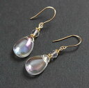 【再入荷】アクア クリスタル デザイン ピアス(水晶 ペアシェイプ)14KGF 天然石 アクセサリー ゴールドフィルド ジュエリー ハンドメイド フラッシュクリスタル