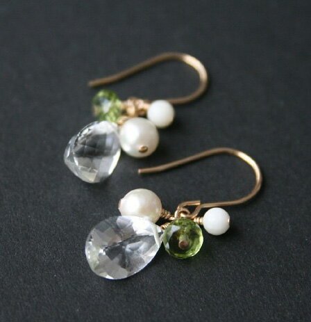 クリスタル ペリドット コーラル アコヤパール ピアス 14