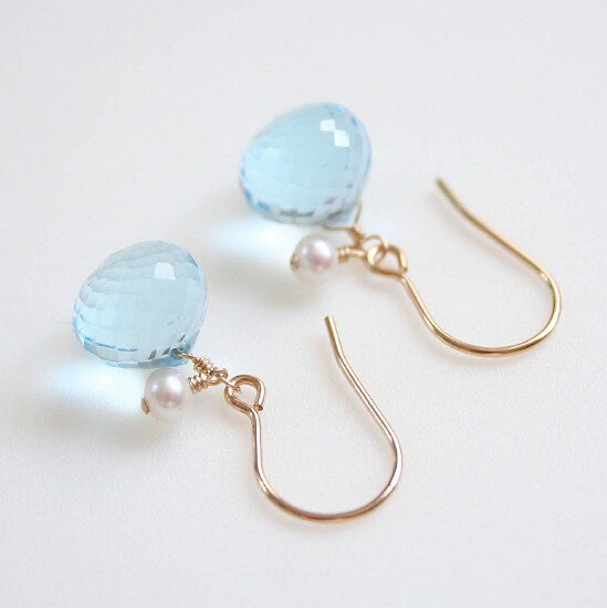 【SALE】ブルートパーズ 淡水パール ピアス（オニオンカット）14KGF 天然石 ジュエリー ゴー