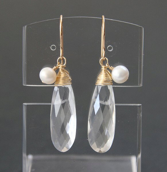 クリスタル パール ピアス（ペアシェイプカット L）14KGF 天然石アクセサリー ゴー...
