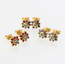 【SALE】 エメラルド エナメル お花 ピアス(ピンク・マルチ・パープル)フラワー プチピアス スタッドピアス SV925 K22GP 22金 ゴールドコート...