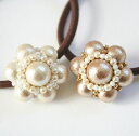 【SALE】コットンパール フラワー ヘアゴム ブレスレット ハンドメイド アクセサリー 2way ゴムブレス ヘアアクセサリー 髪飾り 手編み 立体的 お花 ...