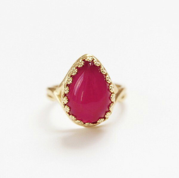 【再入荷】フューシャピンク カルセドニー リング（ペアシェイプ）指輪 天然石アクセサリー キャンディ..