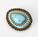 1点もの ラリマー ビーズ刺繍 ブローチ 天然石 アクセサリー ハンドメイド ジュエリー 天然石ブローチ 宝石質 高品質ラリマー 手刺繍
