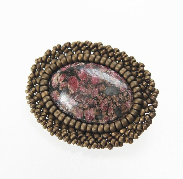 乐天商城 - ユーディアライト ビーズ刺繍 ブローチ（オーバル）天然石 アクセサリー ハンドメイド ジュエリー ビーズ刺繍 手刺繍 美しい モザイク模様 レアストーン パワーストーン お守り 鉱物