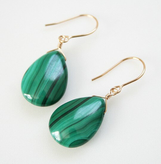 マラカイト一粒ピアス14KGF天然...