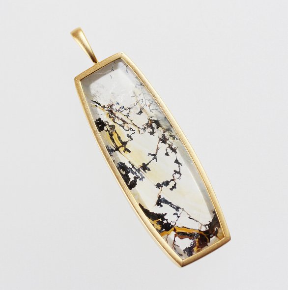 【アウトレット】デンドリティッククォーツ ペンダントトップ SV(レクタングル 金枠)ネックレス チャーム 艶消しゴールドフレーム 大粒 デンドライト 天然石ア...