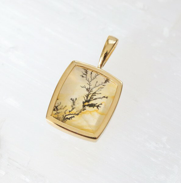 デンドリティッククォーツ ペンダントトップ（レクタングル B）SV925 ゴールドフレーム ネックレス チャーム デンドライト 天然石アクセサリー ジュエリー 金枠 個性的 鉱物 シンプル