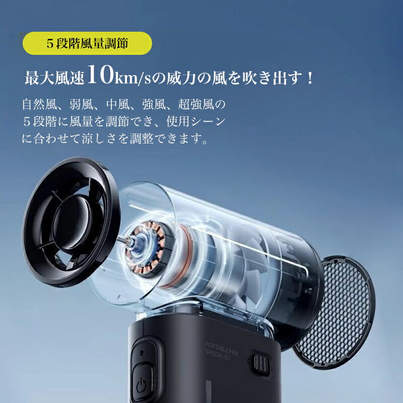 携帯扇風機 ハンディファン 超高速モーター 爆風力 瞬間冷感 手持ち扇風機 卓上扇...
